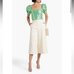 Alice + Olivia Joslyn Puff Sleeve Crop Metallic Zipper Top size 4